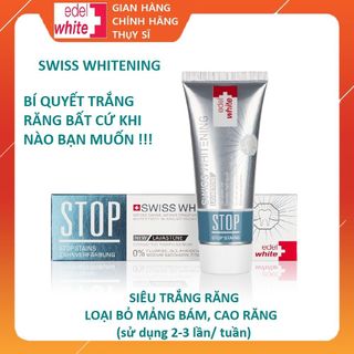Kem đánh răng siêu trắng STOP Stains Whitening Thụy sĩ, 75ml giúp trắng răng, loại bỏ cao răng