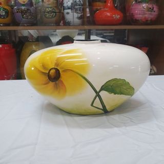 Bình vẽ hoa vàng hút tài lộc Sơn Mài Cao Cấp Thanh Bình Lê size 15x30x17 cm Cắm Hoa, Trang Trí Kệ, Bàn Làm Việc,Quà Tặng