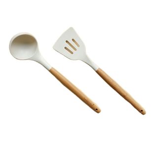 [HÀNG CHÍNH HÃNG] – Bộ 2 dụng cụ nấu ăn Vá/ Sạn/Xẻng có rãnh cán gỗ Seoulcook cao cấp, chống dính dùng cho nhà bếp