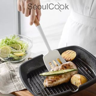[HÀNG CHÍNH HÃNG] – Bộ 2 dụng cụ nấu ăn Vá/ Sạn/Xẻng có rãnh cán gỗ Seoulcook cao cấp, chống dính dùng cho nhà bếp