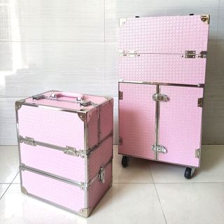 Loại 1 cao cấp – Bộ 2 cốp đa năng Hana bọc inox viền cạnh cứng cáp, đựng dụng cụ trang điểm, make up, phun xăm, nối mi c