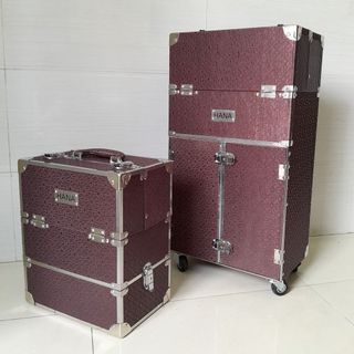 Loại 1 cao cấp – Bộ 2 cốp đa năng Hana bọc inox viền cạnh cứng cáp, đựng dụng cụ trang điểm, make up, phun xăm, nối mi c