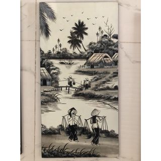 Tranh sơn mài đồng quê bộ 4 tấm 60x120 cm hàng xuất khẩu