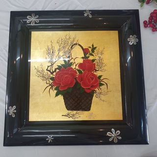Tranh sơn mài vẽ cao cấp Thanh Bình Lê size 55x55 cm có khung cẩn xà cừ treo tường, trang trí nhà cửa, văn phòng, quà