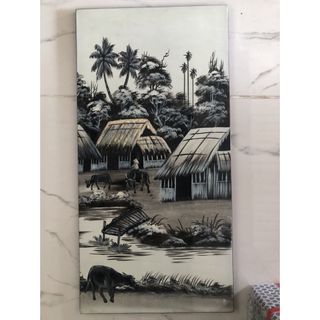 Tranh sơn mài đồng quê bộ 4 tấm 60x120 cm hàng xuất khẩu