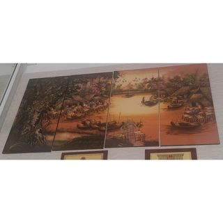 Tranh sơn mài đồng quê bộ 4 tấm 60x120 cm hàng xuất khẩu