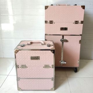 Loại 1 cao cấp – Bộ 2 cốp đa năng Hana bọc inox viền cạnh cứng cáp, đựng dụng cụ trang điểm, make up, phun xăm, nối mi c