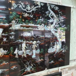 Tranh sơn mài 4 NGƯ TIỀU CANH MỤC cẩn ốc chìm cao cấp, hàng xuất khẩu size 80x160 cm