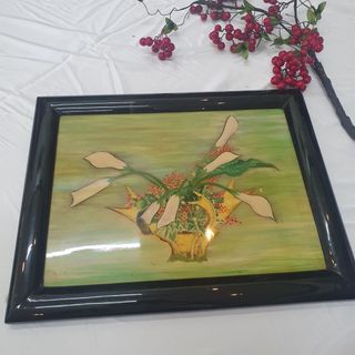Tranh sơn mài vẽ cao cấpThanh Bình Lê size 37x47cm treo tường, trang trí nhà cửa, văn phòng, quà tặng tân gia