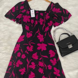 Đầm xòe hoa form dài, cổ phối bèo, tay loe S&M - GR0265