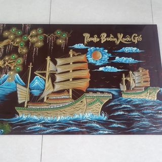 Tranh sơn mài Thuận Buồm Xuôi Gió đắp nổi hàng xuất khẩu 60x120 cm trang trí nhà, quà tặng tân gia, khai trương ý nghĩa giá sỉ