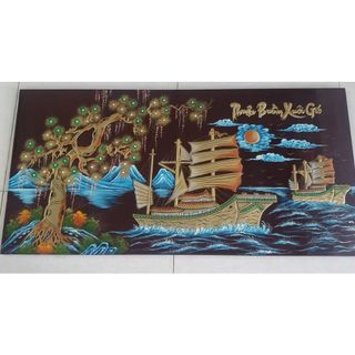 Tranh sơn mài Thuận Buồm Xuôi Gió đắp nổi hàng xuất khẩu 60x120 cm trang trí nhà, quà tặng tân gia, khai trương ý nghĩa giá sỉ