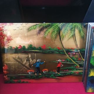 Tranh sơn mài đồng quê vẽ vàng Thanh Bình Lê, hàng xuất khẩu 30x40 cm giá sỉ