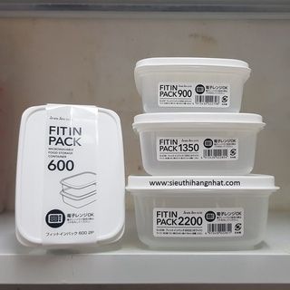 Set 2 hộp nhựa đựng thự phẩm nắp dẻo mầu trắng dung tích 600ml nhập khẩu từ Nhật Bản