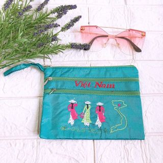 (Siêu Sale) Ví lụa thêu cô gái Việt Nam