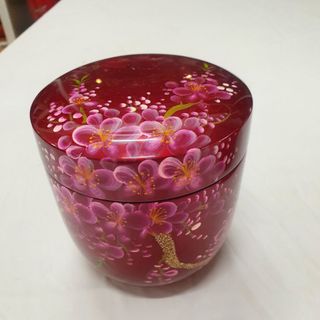 Hủ đựng trà sơn mài cao cấp vẽ hoa đào, hoa mai 12x12 cm