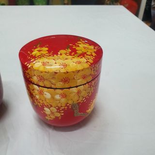Hủ đựng trà sơn mài cao cấp vẽ hoa đào, hoa mai 12x12 cm