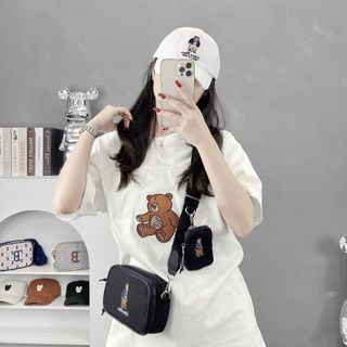 WHO.A.U STE.VE BEAR JQD MINI CROSS.BODY BAG Made in Korea full tem tag