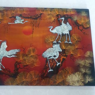 Tranh sơn mài Tùng Hạc cẩn ốc hàng xuất khẩu 40x60 cm trang trí nhà cửa, quà tặng tân gia, khai trương ý nghĩa