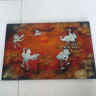 Tranh sơn mài Tùng Hạc cẩn ốc hàng xuất khẩu 40x60 cm trang trí nhà cửa, quà tặng tân gia, khai trương ý nghĩa