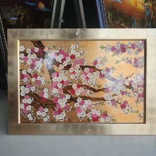 Tranh sơn mài hoa đào nền dát vàng cao cấp - Đào Phú Quý 40x60 cm