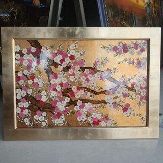 Tranh sơn mài hoa đào nền dát vàng cao cấp - Đào Phú Quý 40x60 cm