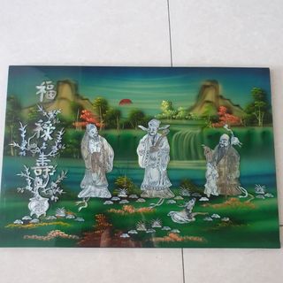 Tranh sơn mài Phúc Lộc Thọ cẩn ốc hàng xuất khẩu 40x60 cm trang trí nhà cửa, quà tặng tân gia, chúc Thọ ý nghĩa