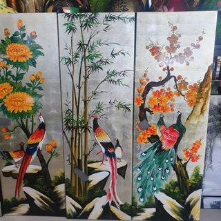 Tranh sơn mài bộ 4 tấm Tùng Cúc Trúc Mai vẽ kết hợp đắp nổi cao cấp 90x120 cm