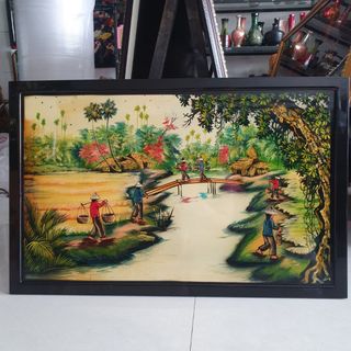 Tranh sơn mài đồng quê cao cấp 56x86 cm, khung sơn mài giá sỉ