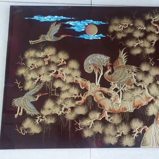 Tranh sơn mài Tùng Hạc đắp nổi hàng xuất khẩu 60x120 cm trang trí nhà cửa, quà tặng tân gia, khai trương ý nghĩa