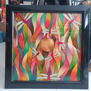 Tranh sơn mài vẽ chuồn chuồn cách điệu cao cấp size 57x57 cm bao khung