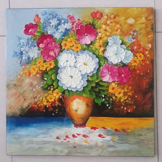 Tranh sơn mài tĩnh vật bình hoa 60x60 cm teo tường, trang trí nhà cửa, quà tặng ý nghĩa cho người thân và đối tác