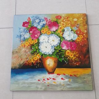 Tranh sơn mài tĩnh vật bình hoa 60x60 cm teo tường, trang trí nhà cửa, quà tặng ý nghĩa cho người thân và đối tác
