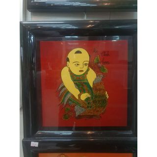 Tranh sơn mài cao cấp Thanh Bình Lê size 37X37 cm khung gỗ sơn mài chất lượng treo tường, trang trí nhà cửa, văn phòng