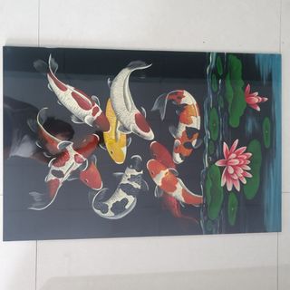 Tranh sơn mài Cửu Ngư Quần Hội 80x90 cm hàng xuất khẩu trang trí nhà cửa, quà tặng ý nghĩa cho người thân, đối t