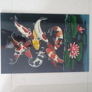 Tranh sơn mài Cửu Ngư Quần Hội 80x90 cm hàng xuất khẩu trang trí nhà cửa, quà tặng ý nghĩa cho người thân, đối t