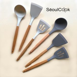 [HÀNG CHÍNH HÃNG] – Bộ 3 dụng cụ nấu ăn Vá/ Sạn/Xẻng có rãnh cán gỗ Seoulcook cao cấp, chống dính dùng cho nhà bếp