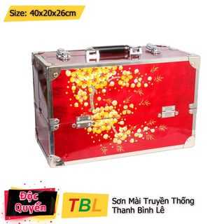 Cốp sơn mài Thanh Bình Lê cao cấp dát vàng cẩn vỏ trứng đựng mỹ phẩm, đồ phun xăm, nail, nối mi, bọc góc inox size 40x20