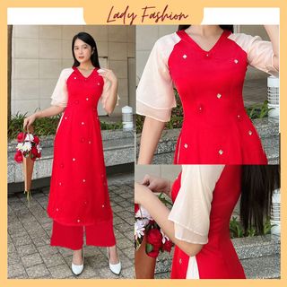 {HCM} Áo dài cách tân cổ V kết đá dễ thương AD025 - Lady Fashion - Khánh Linh Style giá sỉ