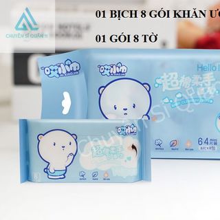 Khăn giấy ướt mini không mùi 1 bịch 8 gói, nhiều hình dễ thương bỏ túi tiện lợi - Khăn giấy ướt mini giá sỉ