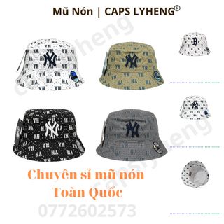 Nón Bucket Xuất Tại Capslyheng Chất Kaki Hiệu MLB Logo Thêu N.Y & Họa Tiết