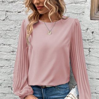 Áo sơ mi nữ xếp li màu trơn giải trí