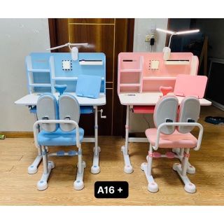 Bàn ghế học sinh R16 có giá sách, bộ bàn học chống gù thông minh kèm kệ sách cho trẻ em điều chỉnh nâng hạ độ cao