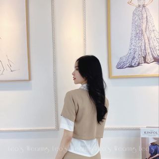 Đầm công sở váy kèm áo sơ mi và áo croptop