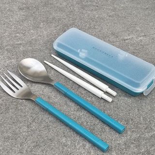 Bộ đũa thìa dĩa nhựa ABS gấp gọn kèm hộp đựng Takeya nội địa Nhật Bản