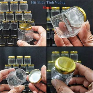 Hũ Thủy Tinh 50ML mẫu vuông nắp thiếc vàng – Lọ Thủy Tinh Nhỏ - Hũ Đựng Yến Chưng , mật ong, dầu dừa, mỹ phẩm giá sỉ