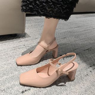 giày cao gót mũi vuông khóa cài