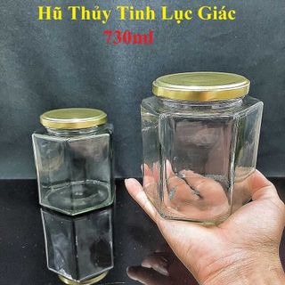 Hũ Thủy Tinh Lớn 730ML mẫu Lục Giác – Hũ Thủy Tinh Nắp Thiếc vàng – Hủ Đựng Gia Vị Thủy Tinh, đựng mật ong, yến chưng, dầu dừa, sữa chua, đóng hũ thực phẩm giá sỉ