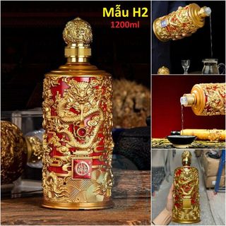 Bình Thủy Tinh Đựng Rượu 1200ml cao cấp mẫu đế vương màu sơn đỏ may mắn, hoa văn rồng - Chai Đựng Rượu Thủy Tinh – Vỏ Chai Rượu Đẹp chưng bàn ăn sang trọng (H2) giá sỉ