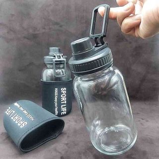 Chai Thủy Tinh Đựng Nước 750ML Sport Life - nắp nhựa đen có quai, gioăng cao su – kèm túi vải co giãn - Bình Đựng Nước Thủy Tinh , đựng sữa, trà, cafe, nước ép